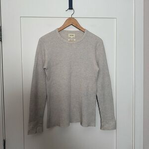 Beams Waffle Sweater Sz M Ivory Long Sleeve 100% Cotton Stretch Made In Japan